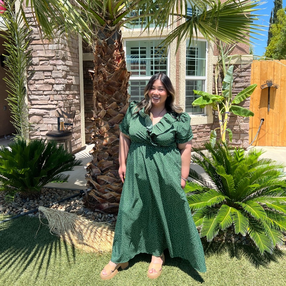 SHEIN Green Polka Dot Maxi Dress